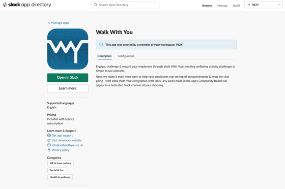 Walk With You Slack app